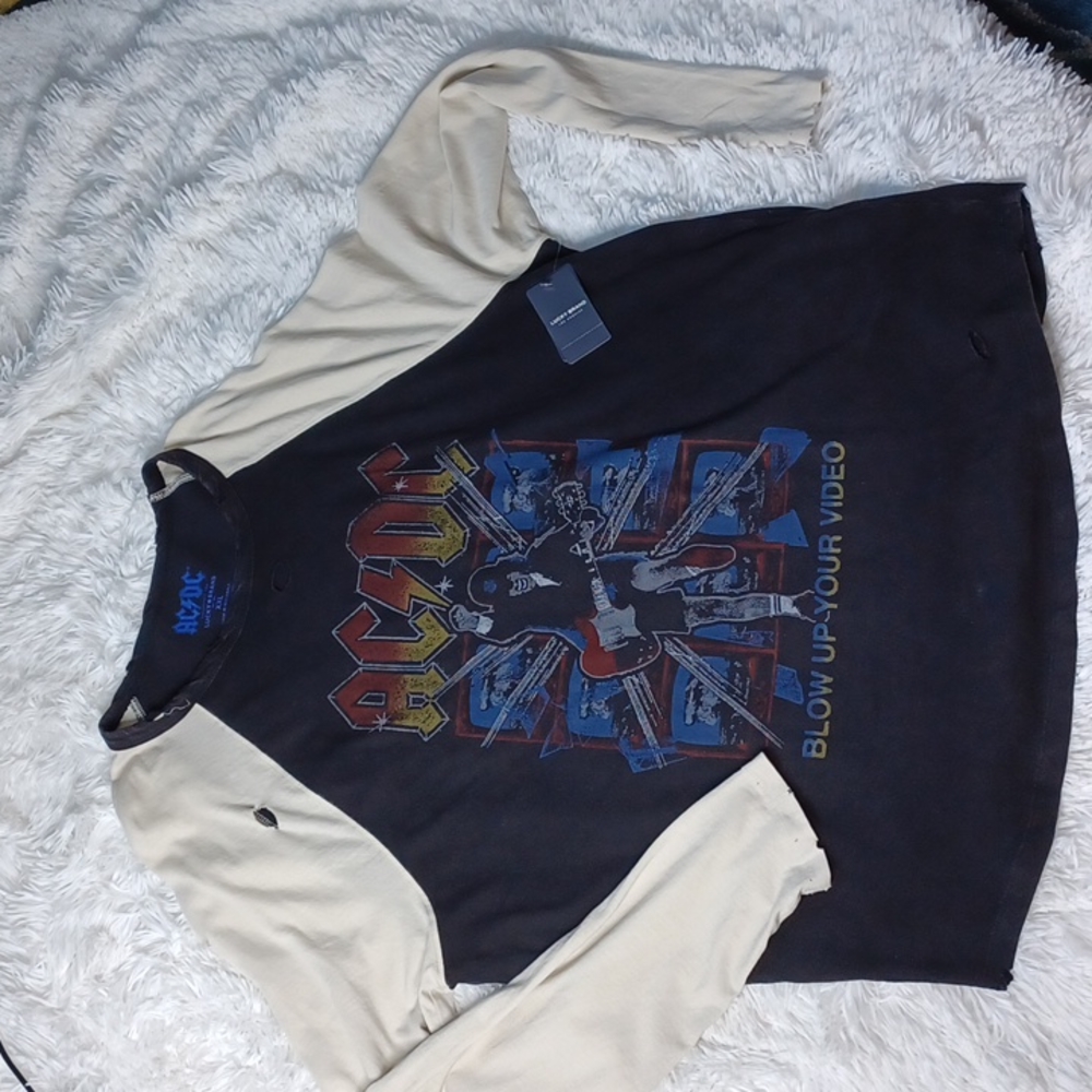 NWT AC/DC blow up your video factory distressed baseball shirt Men's XXL